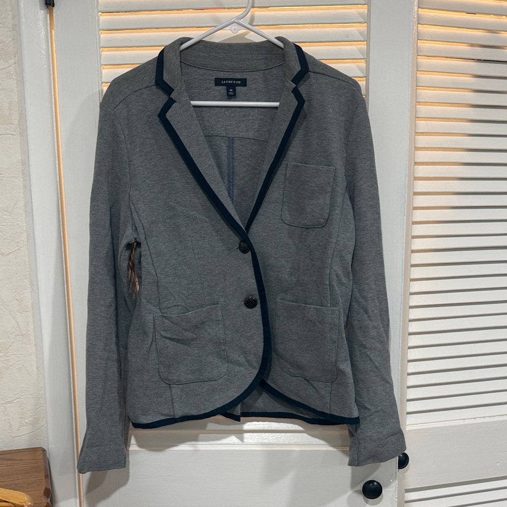 Lands' End Women's Charcoal Blazer with Navy Trim